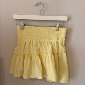 The O Boutique Pale Yellow Smocked Tiered Mini Skirt